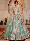 Seagreen Net Wedding Lehenga with Zarkan & Sequins Embroidery