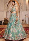 Elegant Wedding Wear Lehenga in Seagreen Net Fabric