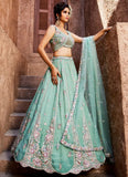 Seagreen Tissue Lehenga Choli with Moti & Sequins Embroidery