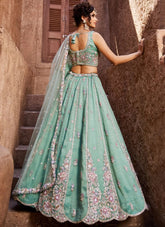 Seagreen Tissue Lehenga Choli with Moti & Sequins Embroidery