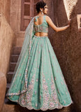 Seagreen Tissue Lehenga Choli with Moti & Sequins Embroidery