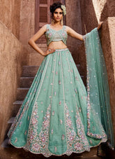 Seagreen Tissue Lehenga Choli with Moti & Sequins Embroidery