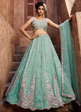 Seagreen Tissue Lehenga Choli with Moti & Sequins Embroidery