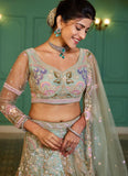 Lime Green Net Lehenga Choli with Zarkan & Sequins Work