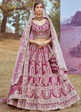 Stunning Purple Beads & Stone Work Silk Reception Lehenga