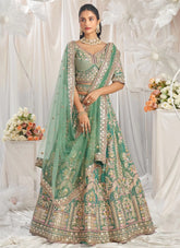Stunning Sea Green Tissue Wedding Lehenga with Gota Patti Embroidery