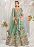 Stunning Sea Green Tissue Wedding Lehenga with Gota Patti Embroidery