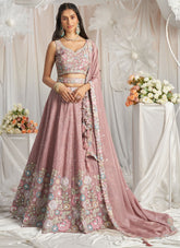 Stunning Hot Pink Engagement Lehenga in Poly Chiffon with Multicolor Sequins Embroidery