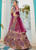 Burgundy Net Lehenga Choli with Sequins and Embroidery – Wedding Wear