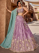 Lavender satin silk lehenga with sequins & coding embroidery lehenga