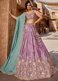 Lavender satin silk lehenga with sequins & coding embroidery lehenga