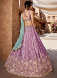Turquoise chiffon dupatta with cutwork embroidered border lehenga