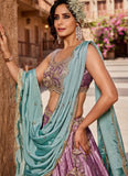 Lavender Satin Silk Lehenga Choli with Turquoise Embroidered Dupatta for Weddings