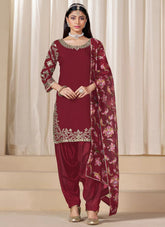Maroon Mirror Work Punjabi Suit with Glass Detailing