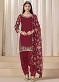 Maroon Mirror Work Punjabi Suit with Glass Detailing