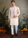 Stylish Off White Koti Style Kurta Set for Men with Mirror Work
