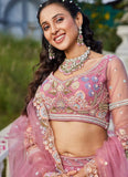 Stylish Pink Net Sequins Embroidered Lehenga Choli with Dupatta for Sangeet Function