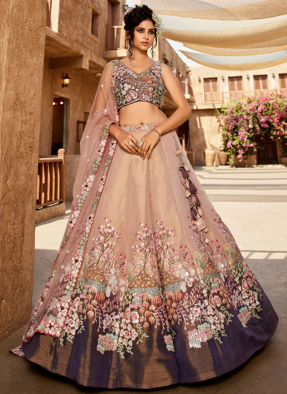 Stylish Purple Beaded Net Lehenga Choli for Indian Occasions