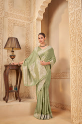 Soothing Sage Green Saree – A Blend of Grace and Modern Appeal - Gunj Fashion