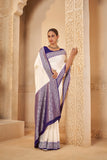 Divine White Saree with Purple Accents – Tradition Meets Luxury - Gunj Fashion