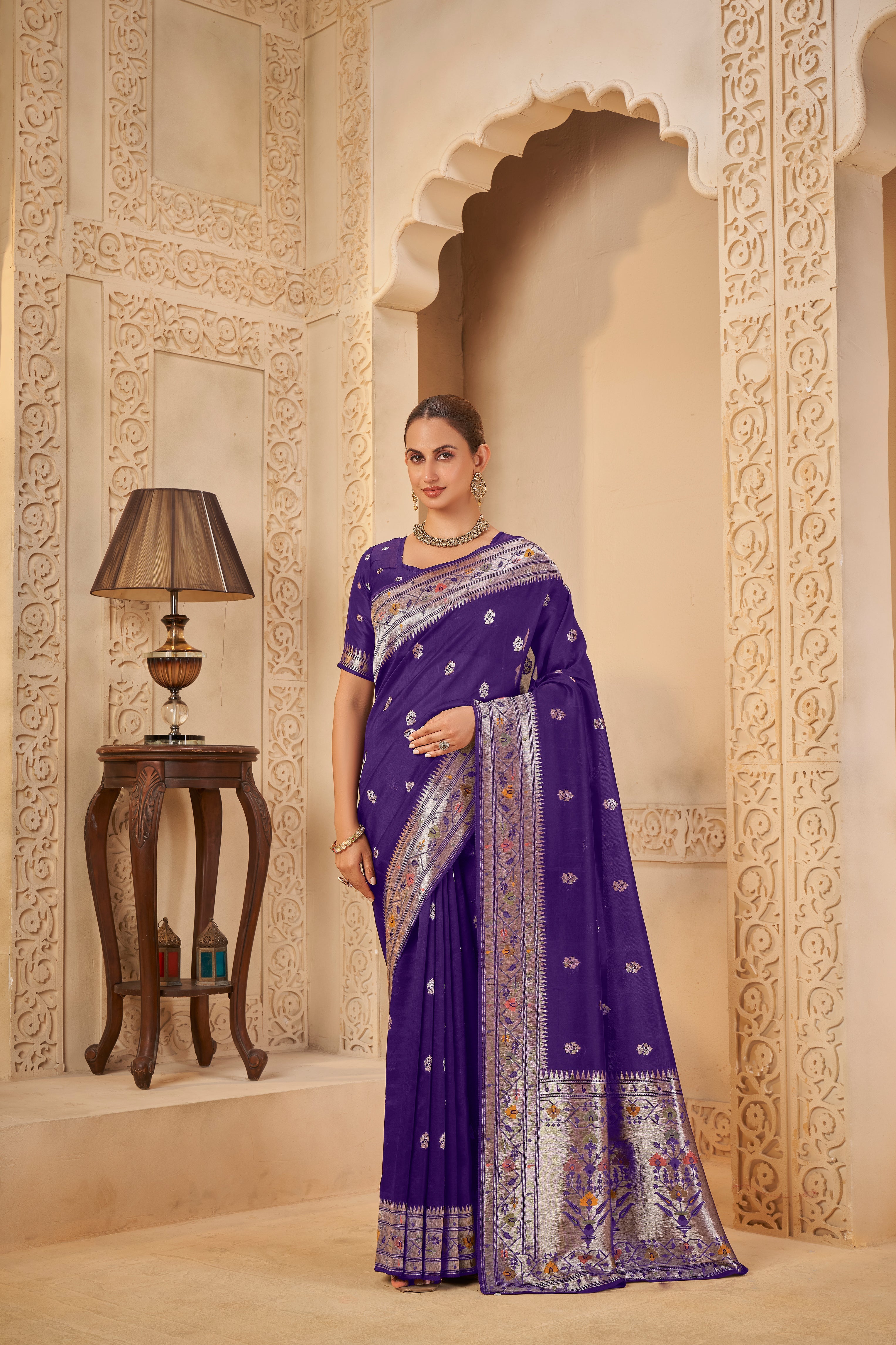 Deep Purple Saree – Timeless Zari Craftsmanship - Gunj Fashion