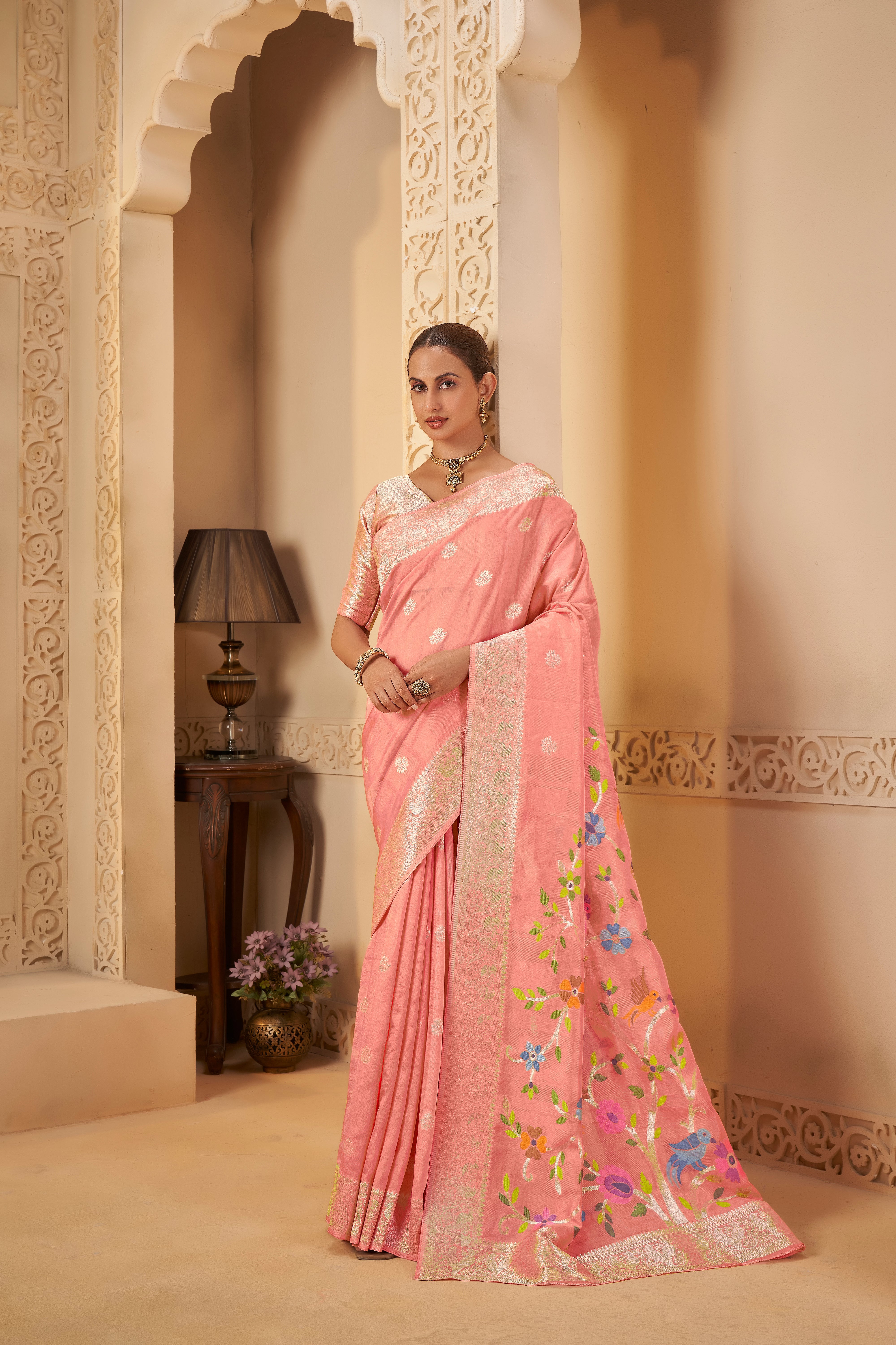 Festive Pink Saree – Delicate Weaves with Modern Elegance - Gunj Fashion