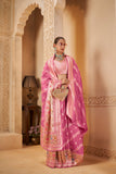 Elegant Pink Saree with Zari Pallu and Intricate Floral Motifs - Gunj Fashion