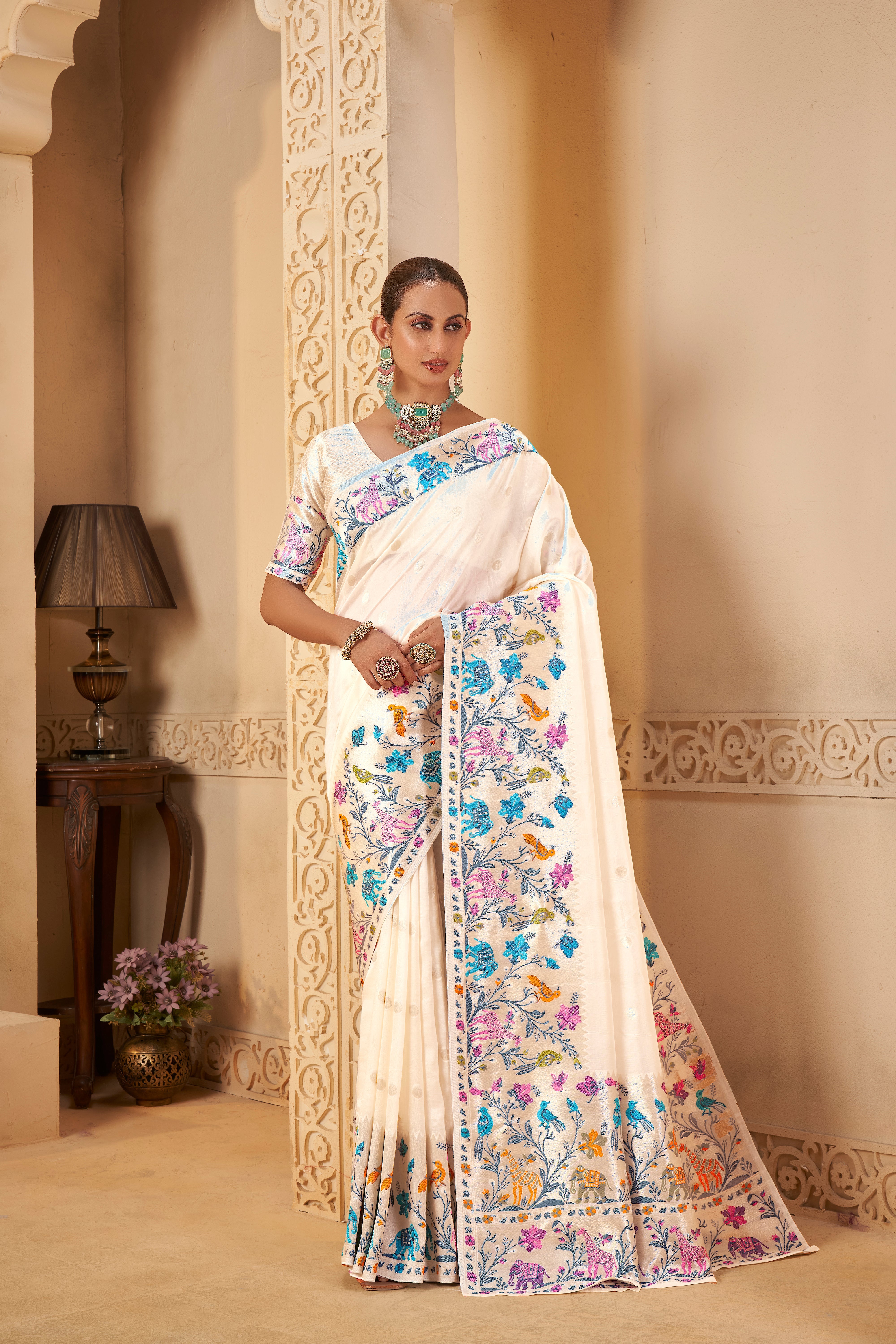 White Saree – Nature-Inspired Heritage Design - Gunj Fashion