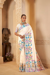 White Saree – Nature-Inspired Heritage Design - Gunj Fashion