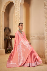 Charming Coral Pink Saree – Elegant & Radiant - Gunj Fashion