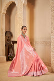 Charming Coral Pink Saree – Elegant & Radiant - Gunj Fashion