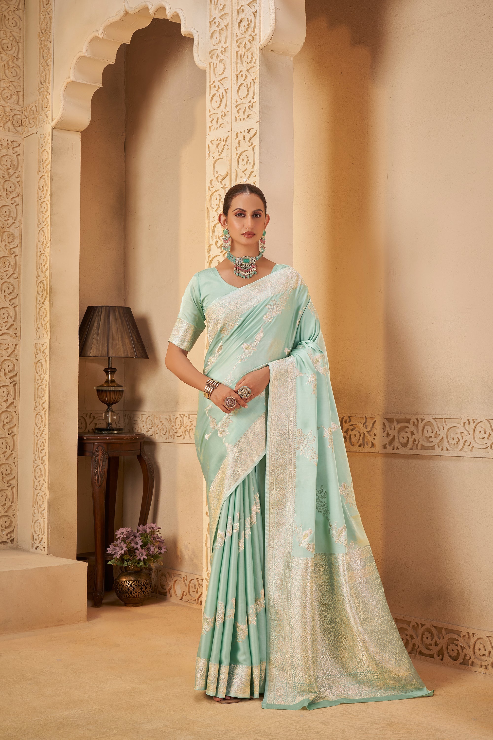 Serene Mint Green Saree – Elegant & Ethereal Charm - Gunj Fashion