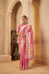 Pink Saree – Polka Weave with Designer Border - Gunj Fashion
