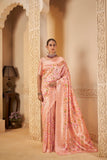 Soft Pastel Saree with Vibrant Multicolor Floral Motifs & Matching Blouse - Gunj Fashion