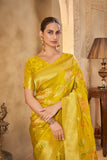 Mustard Yellow Saree with Elegant Floral Motifs & Festive Look - Gunj Fashion