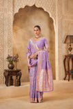 Elegant Purple Saree with Pastel Floral Design – Festive Wear - Gunj Fashion