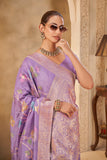 Elegant Purple Saree with Pastel Floral Design – Festive Wear - Gunj Fashion