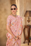 Soft Pink Designer Saree with Delicate Weave and Floral Motifs - Gunj Fashion