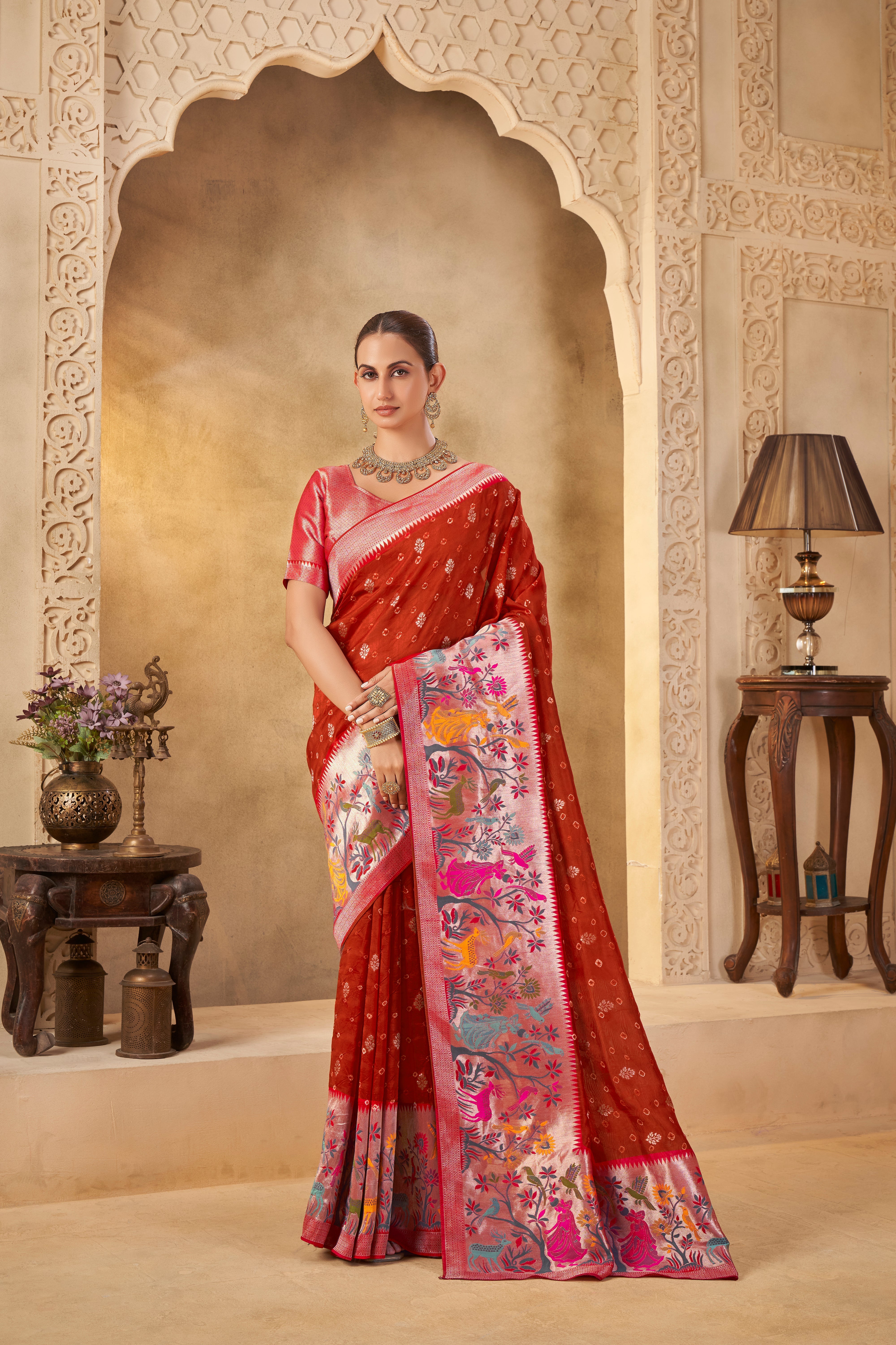 Heritage Red Saree – Vibrant Weaves for Festive Grandeur - Gunj Fashion