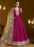 Rani Chanderi Long Anarkali Gown with Dupatta