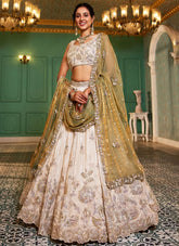 Green Mehendi Lehenga Choli Set with Sequins Embroidery and Viscose Dupatta – Gunj Fashion