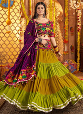 Trendy Multicolor Mirror Work Viscose Cotton Garba Dress for Girls with Waist Belt