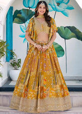 Trendy Yellow Chinnon Silk Embroidered Lehenga Choli with Chiffon Dupatta for Women