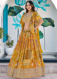 Yellow Chinnon Silk Lehenga Choli with Dori Embroidery and Chiffon Dupatta