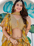 Yellow Chinnon Silk Lehenga Choli with Dori Embroidery and Chiffon Dupatta