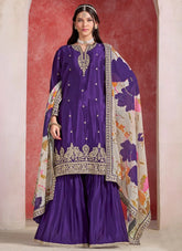 Trendy Purple Chinon Silk Party Wear Palazzo Suit with Taby Silk Dupatta