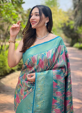 Turquoise party wear saree