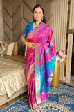 Wine Soft Silk Ikkat Patola Saree with Meenakari Motifs Peacock Pallu and Gold Zari Border