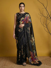elegant satin saree with handwork embroidery and cutwork border
