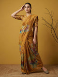 festive floral satin saree with intricate handcrafted embroidery